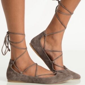 Steve Madden Eleanorr Taupe Suede Leather Ankle Wrap Ballerina flats Size  7